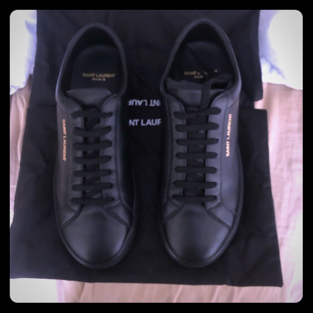 Saint Laurent Nero Black Leather Sneakers Sz 40 - Picture 1 of 7